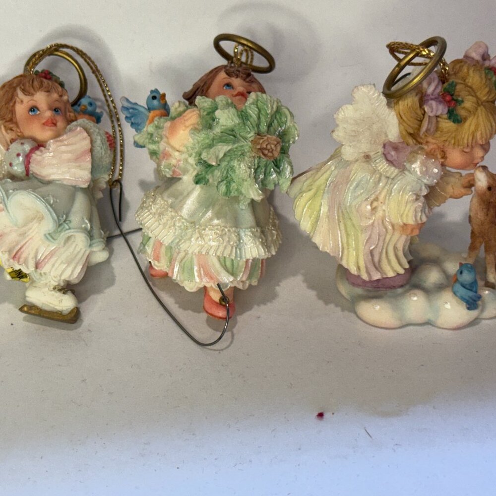 Ashton-Drake “Moments” Angel Ornament Set – Ice Skater, Bluebirds & Fawn – Set 3
